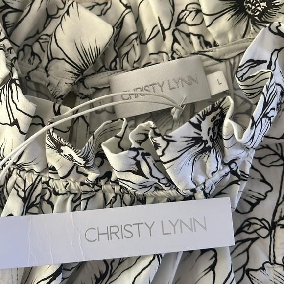 NWT Christy Lynn Aurelie Etched Floral Ruffle Sleeve Blouse | Black, White | L - Picture 6 of 9